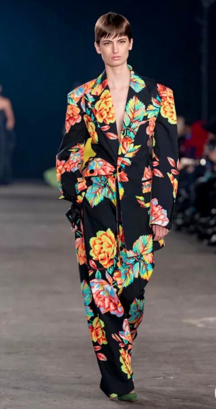 Christopher John Rogers Wide Runway Trouser in Technifloral Black Unisex 32 - Picture 1 of 5